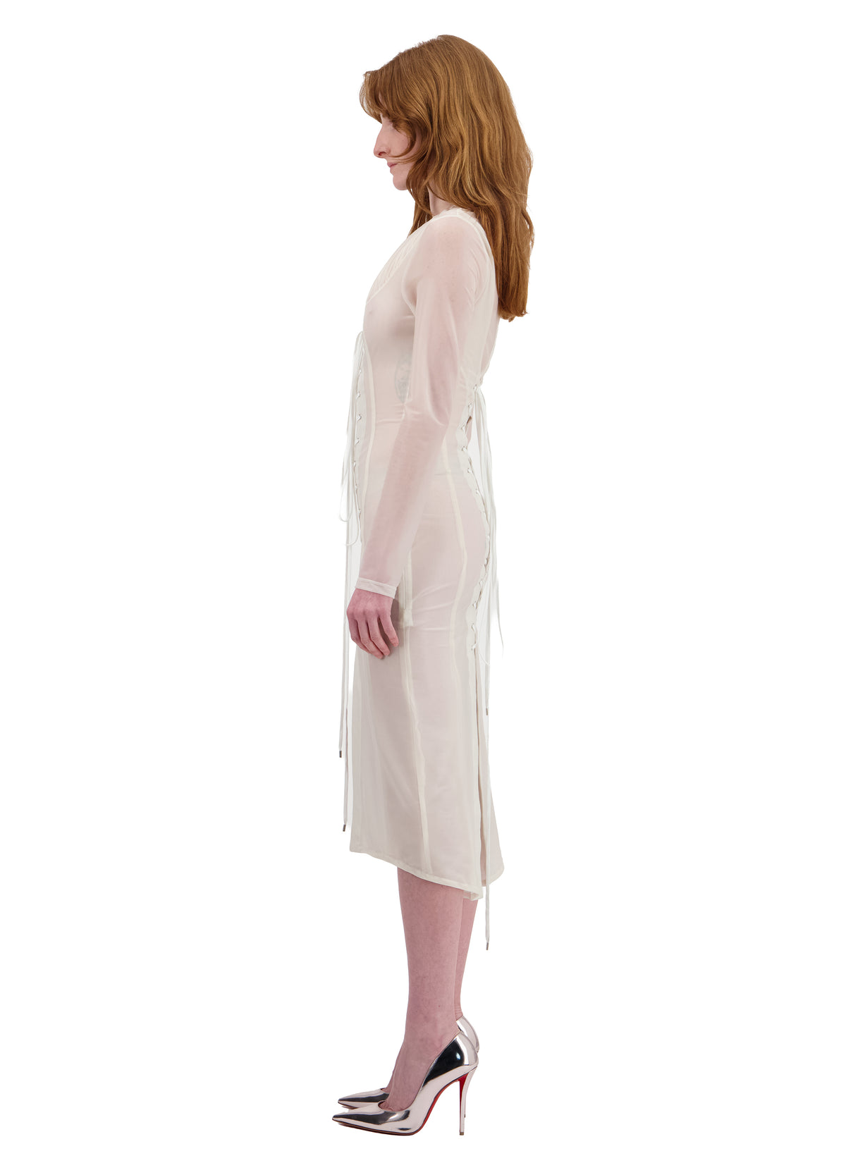 LONG CORSET DRESS WITH TRANSPARENT COLLAR