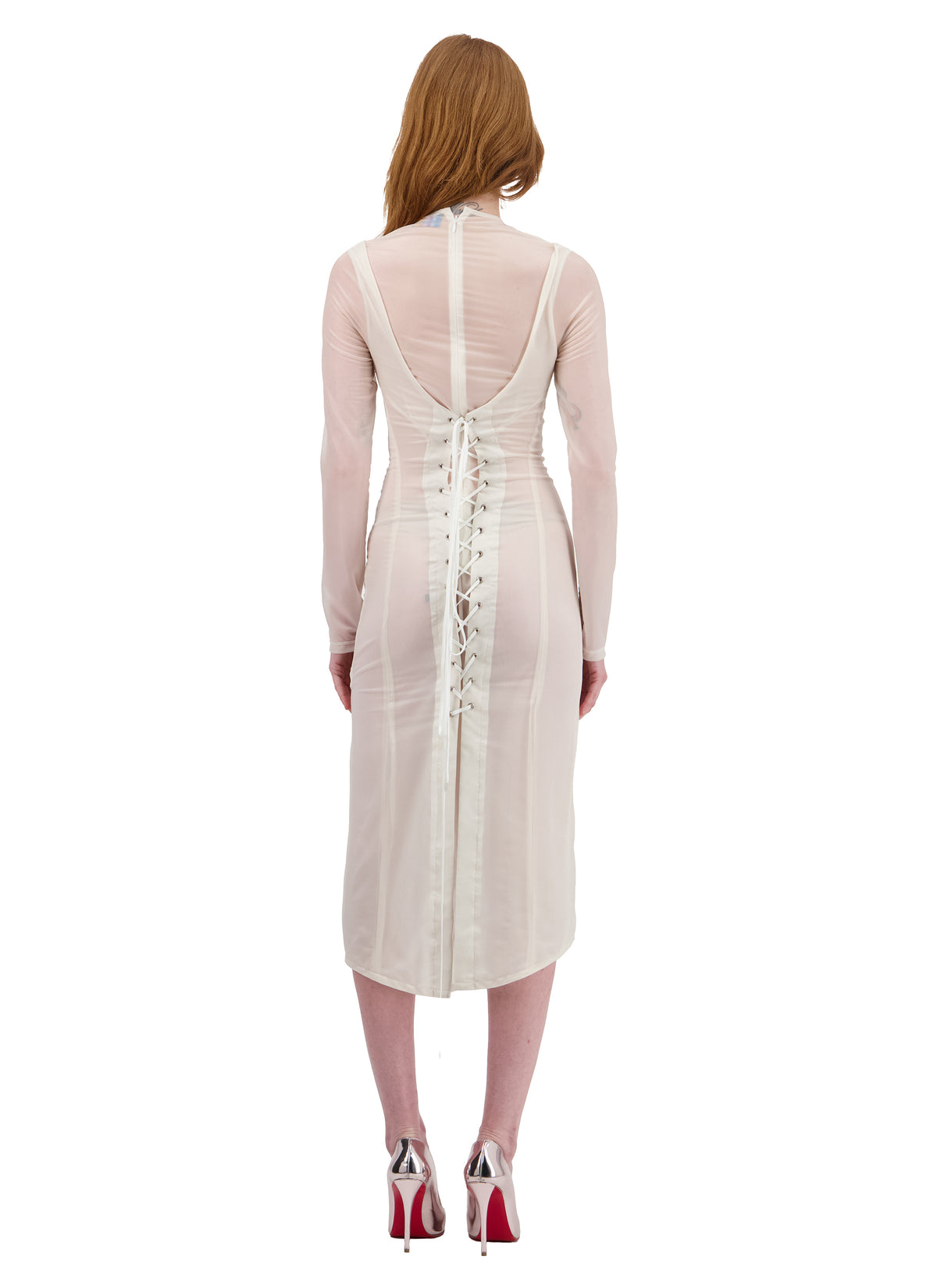 LONG CORSET DRESS WITH TRANSPARENT COLLAR