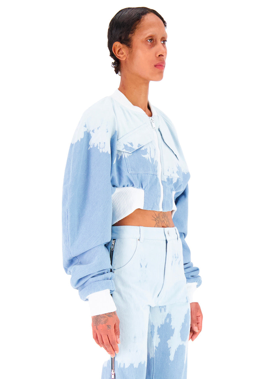 CROPPED DENIM WASHED BOMBER