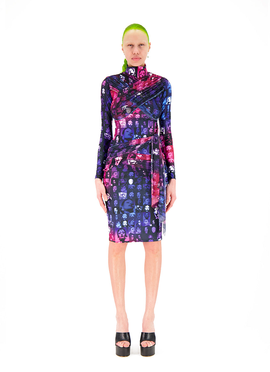 DRAPED PRINTED FITTED DRESS