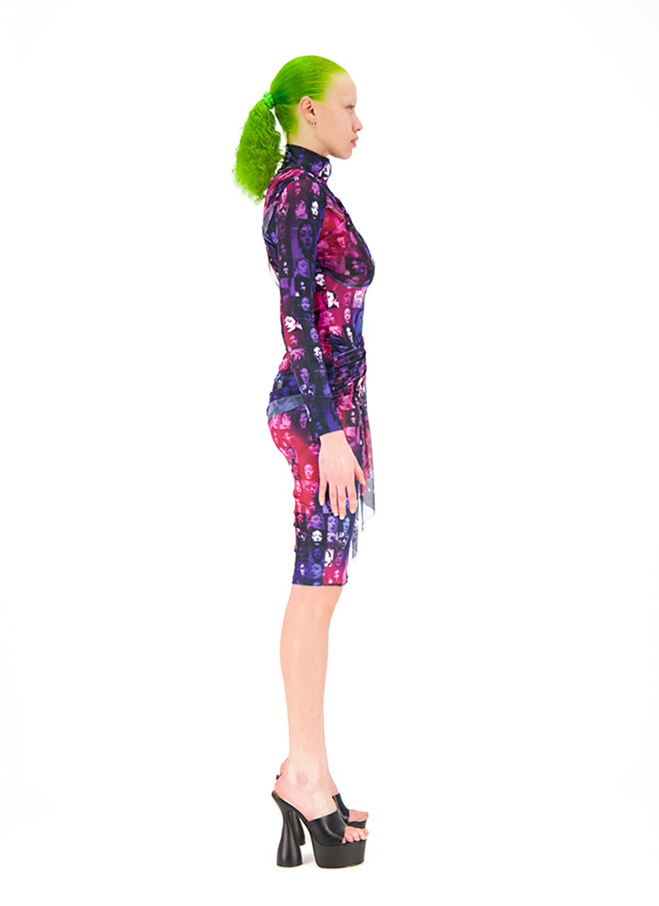 DRAPED PRINTED FITTED DRESS