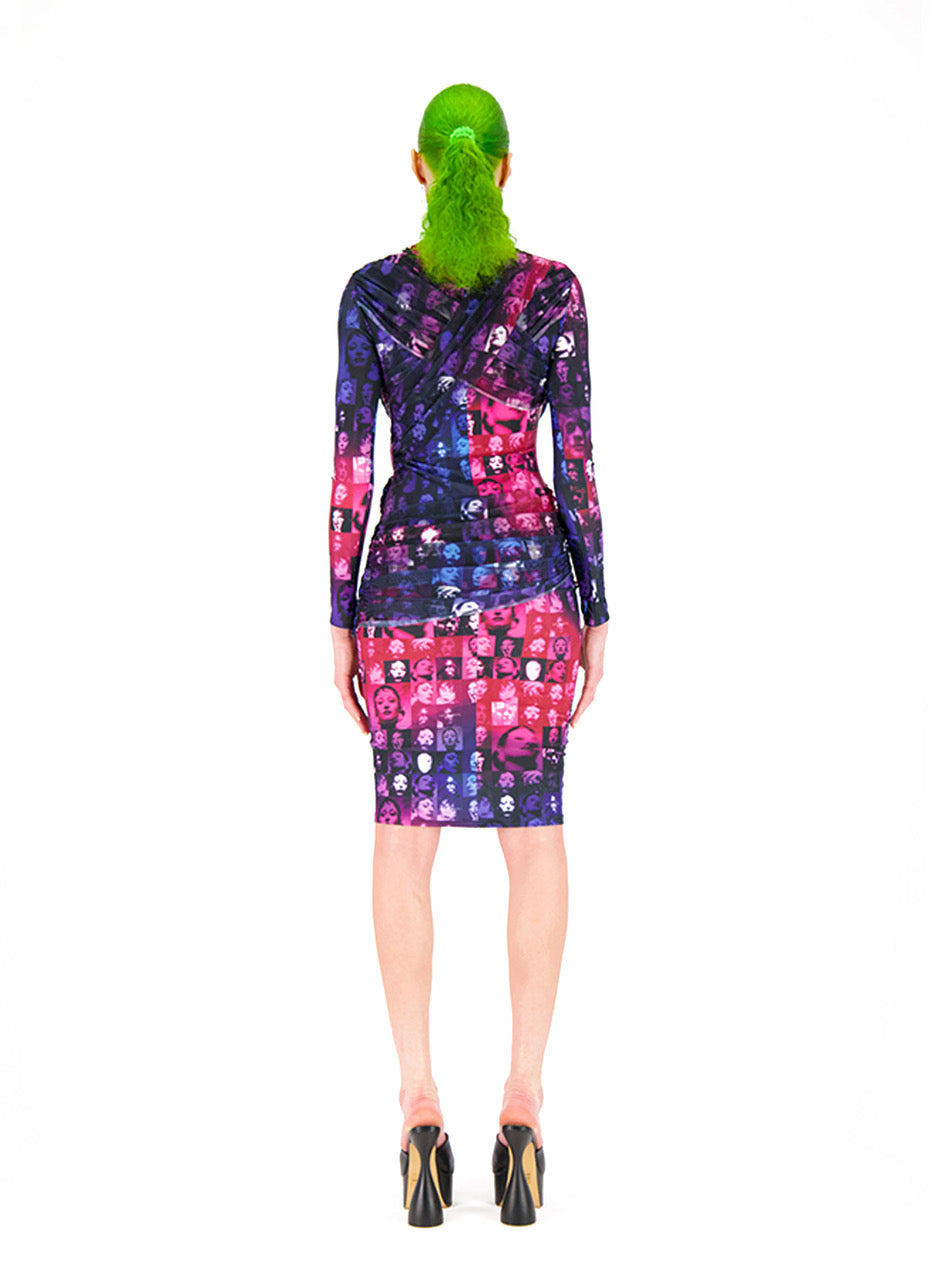 DRAPED PRINTED FITTED DRESS