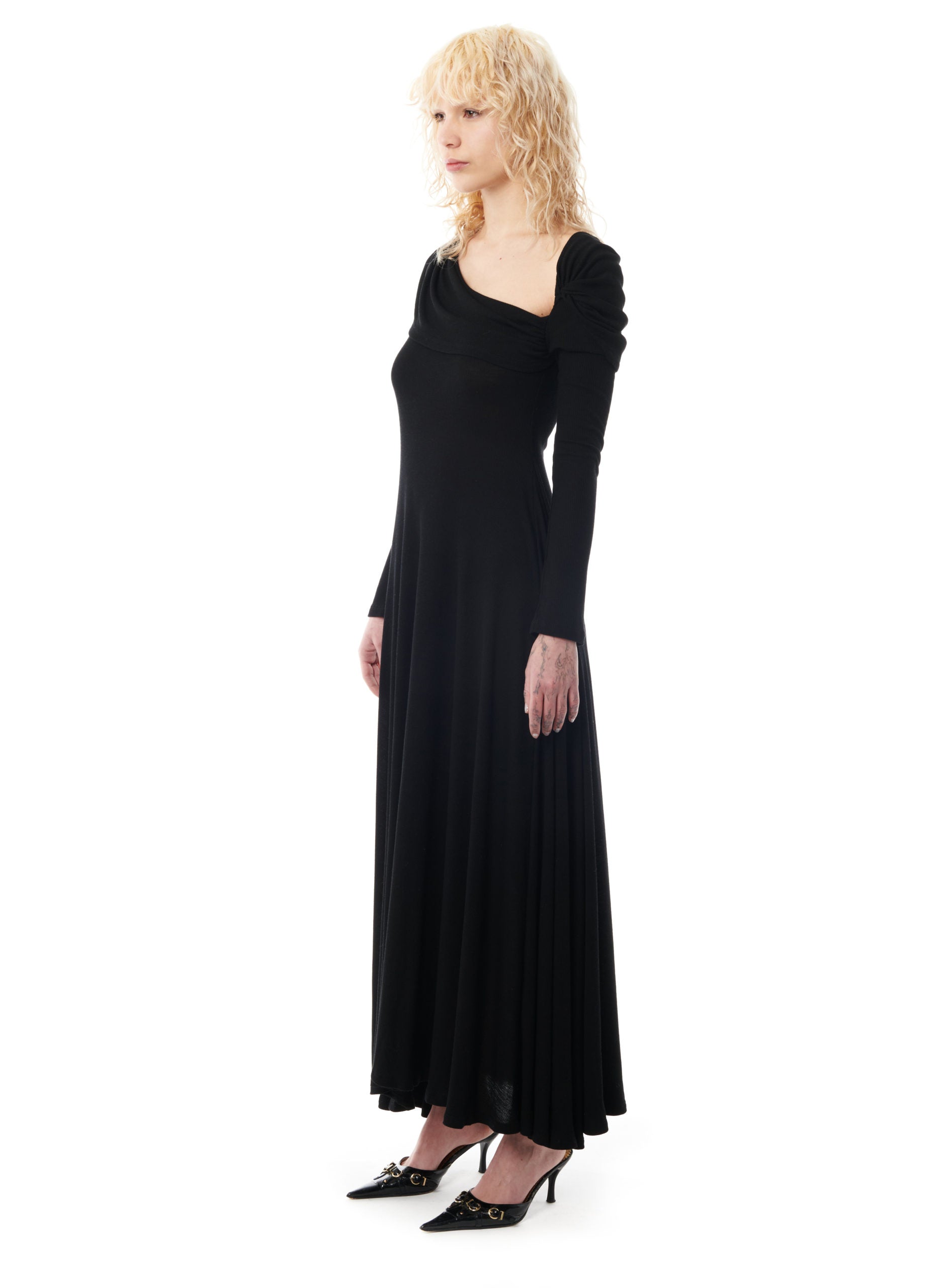 LONG ASYMMETRICAL NECKLINE DRESS