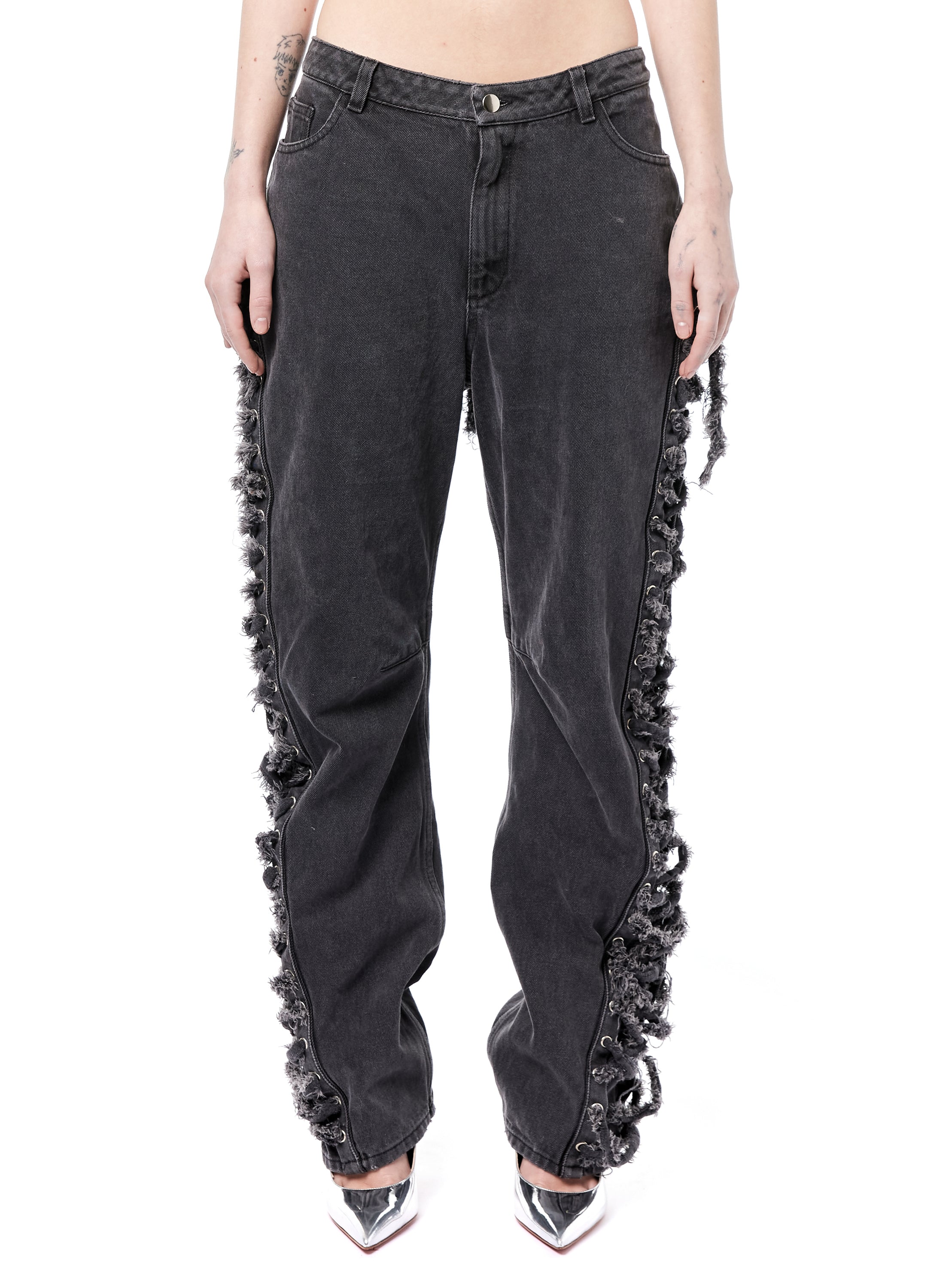 WASHED DENIM PANT WITH LACES