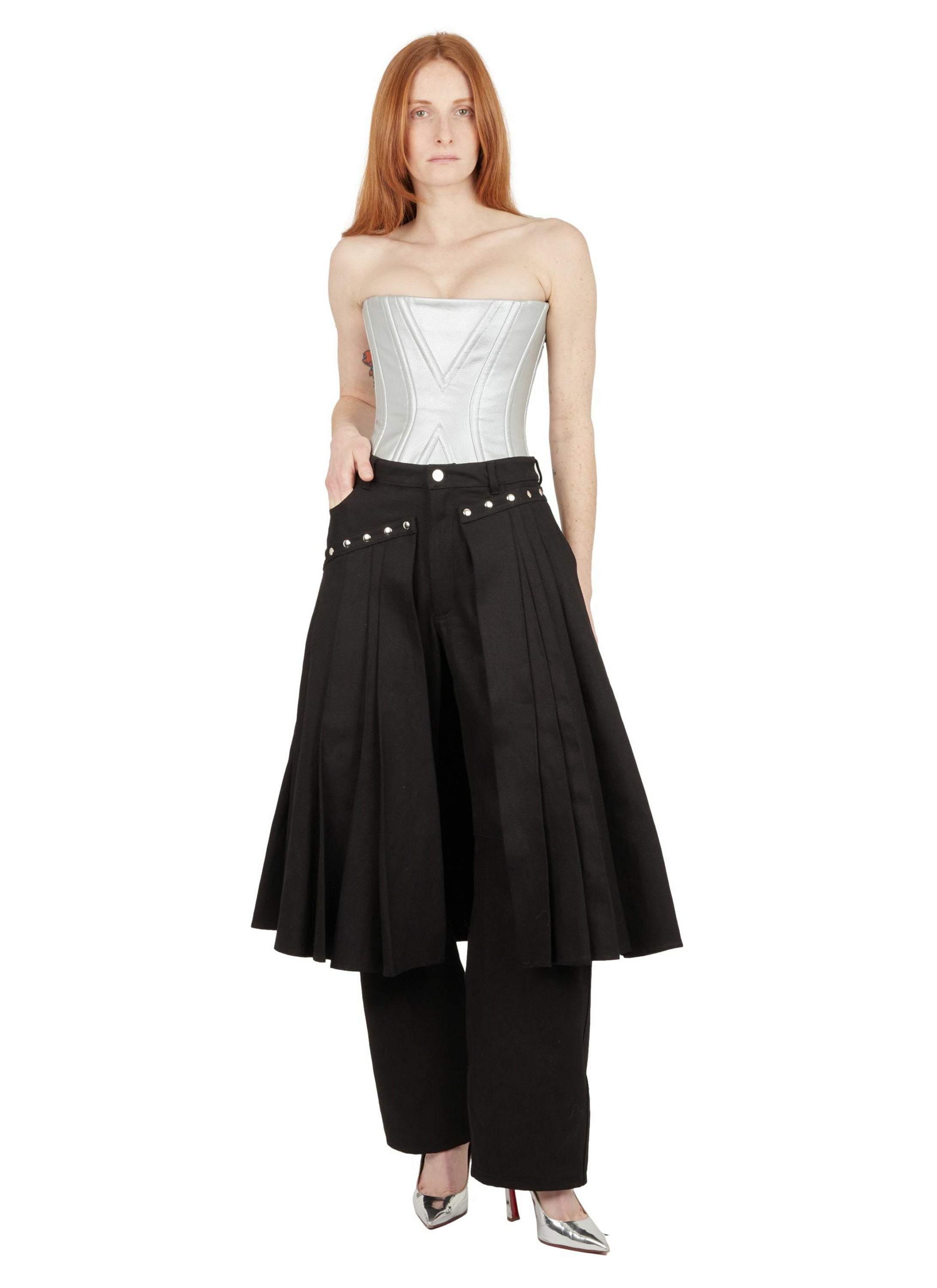 PANTS WITH REMOVABLE PLEATED SKIRT