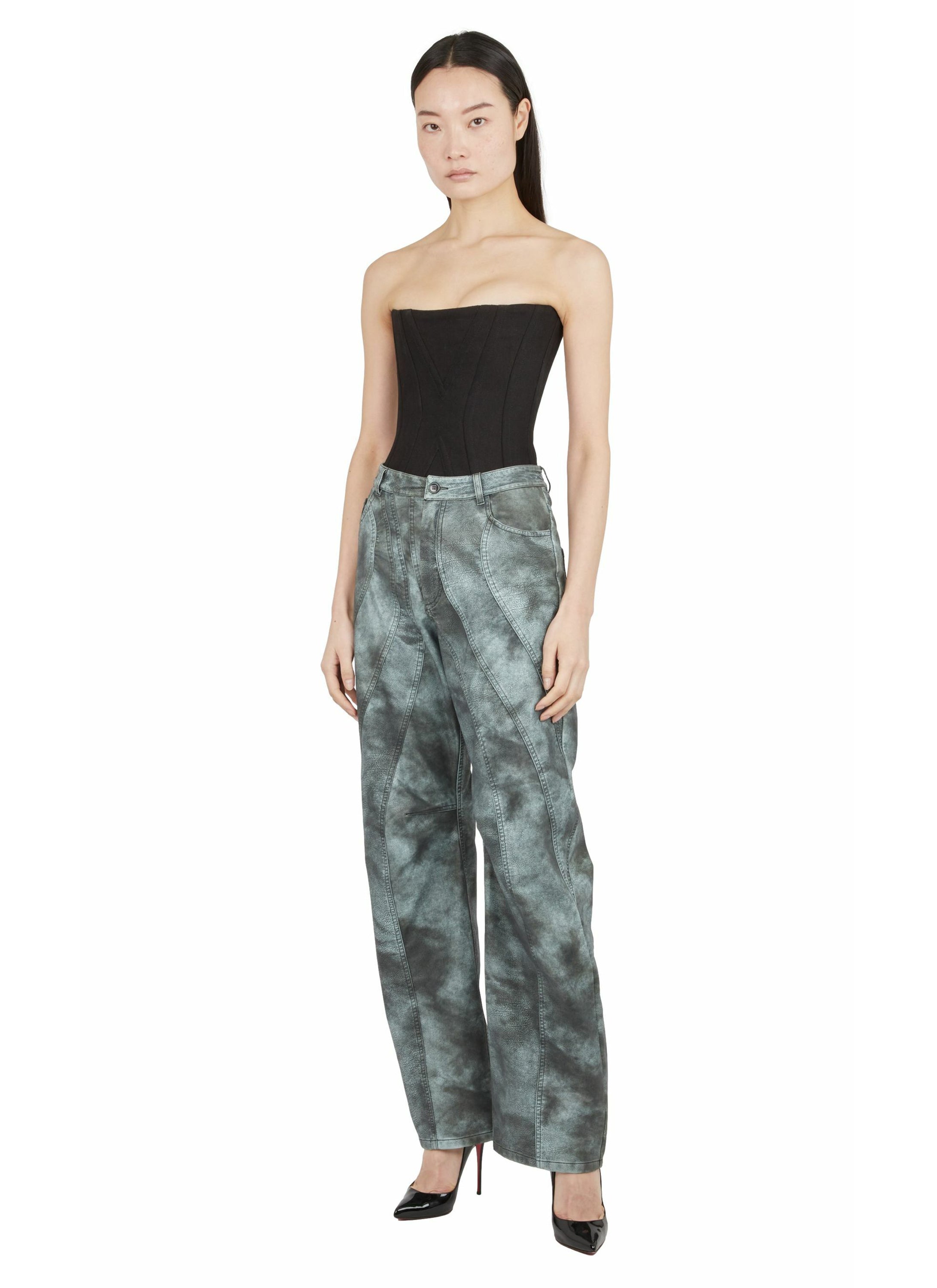 ASYMMETRICAL CUT-OUTS FAUX LEATHER TROUSERS