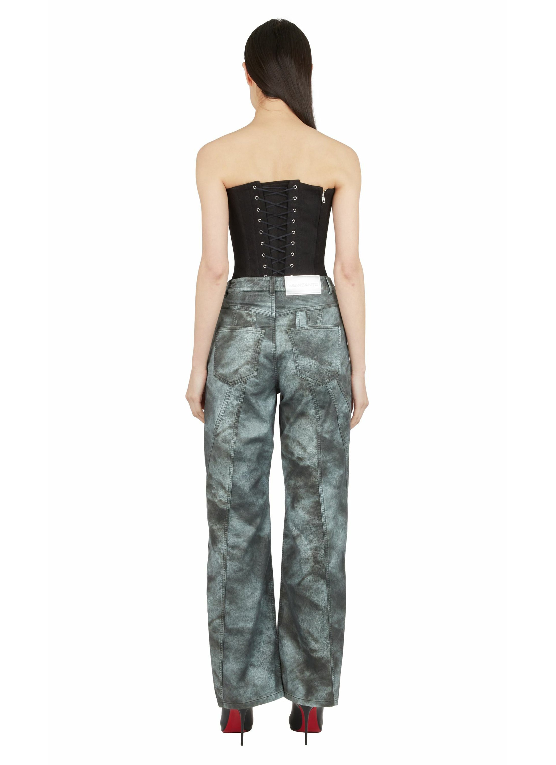 ASYMMETRICAL CUT-OUTS FAUX LEATHER TROUSERS